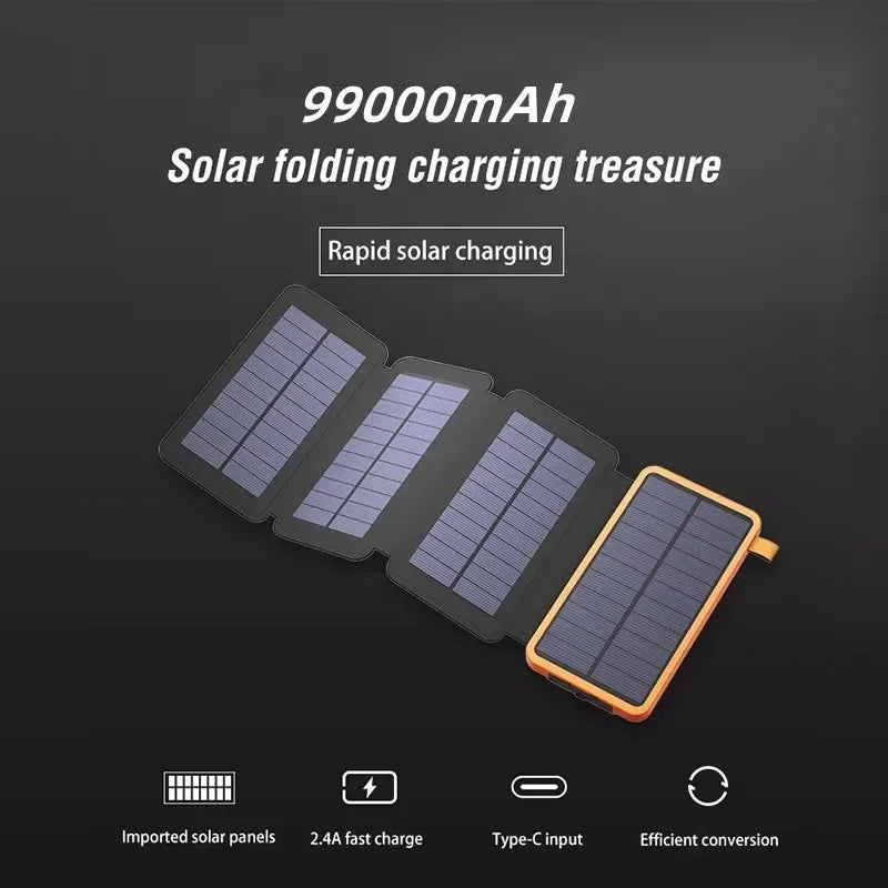 50000mAh Waterproof Solar Power Bank Outdoor Camping Portable Folding Solar Panels 5V 2A USB Output Device Sun Power For iPhone