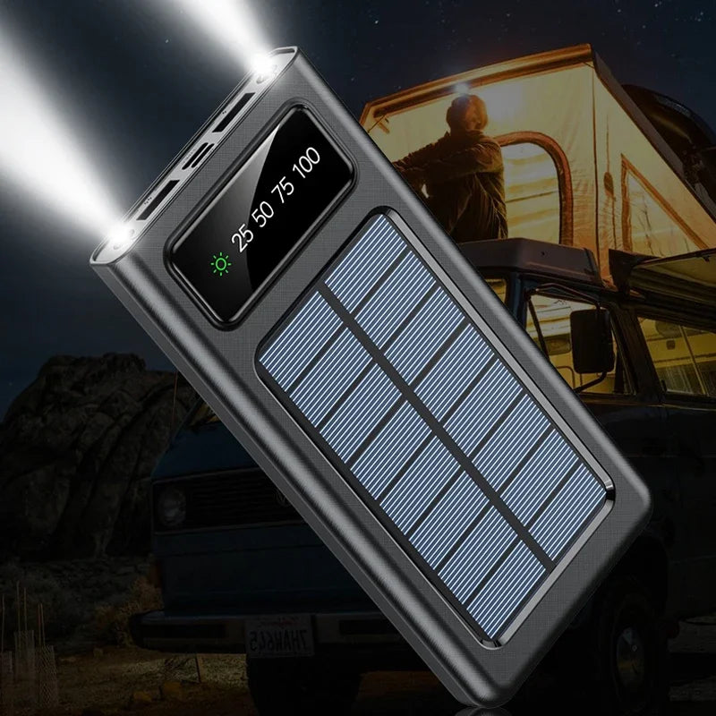 Solar PowerBank 30000mAh Solar Battery Large Capacity Two-way Fast Charging Built-in Cable Power Bank External Battery Portable