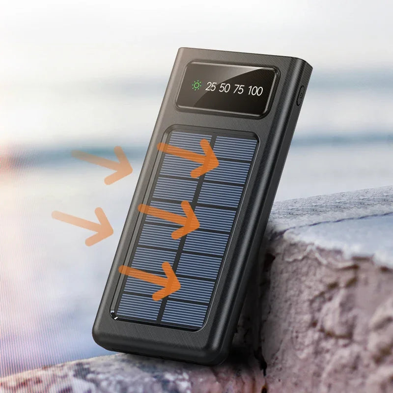 Solar PowerBank 30000mAh Solar Battery Large Capacity Two-way Fast Charging Built-in Cable Power Bank External Battery Portable