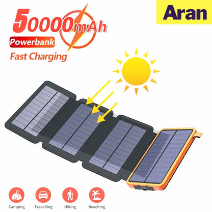 50000mAh Waterproof Solar Power Bank Outdoor Camping Portable Folding Solar Panels 5V 2A USB Output Device Sun Power For iPhone