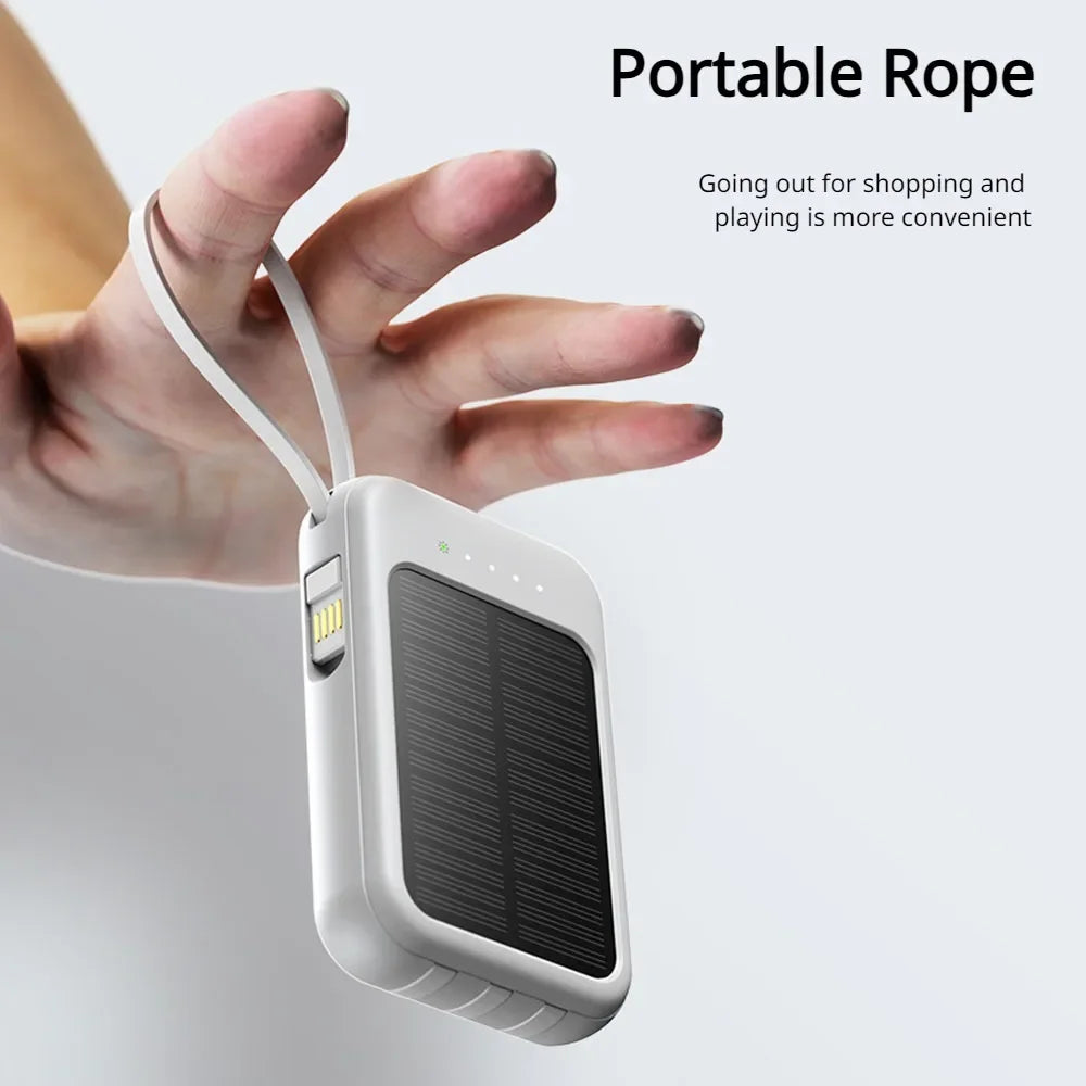 Powerbank External Solar Cells 10000mAh Big Capacity Fast Charging Phone Charger with 3 Built-in Cables Outdoor Power Bank Mini