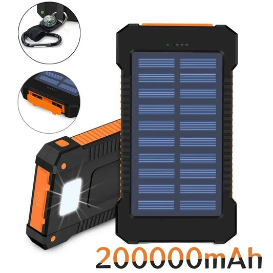 New 200000mAh Large Capacity Solar Power Bank Portable With Compass External Battery Outdoor Camping Powerbank Free shipping