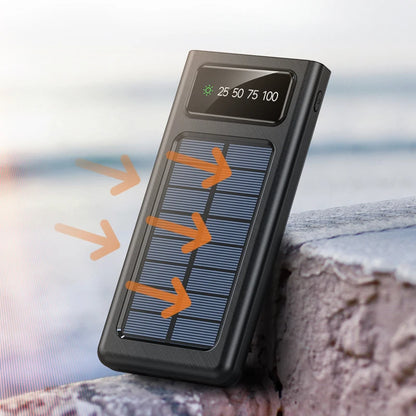 New Solar Power Bank 200000mAh Solar Battery Large Capacity Two-way Fast Charging Built-in Cable Power Bank External Battery