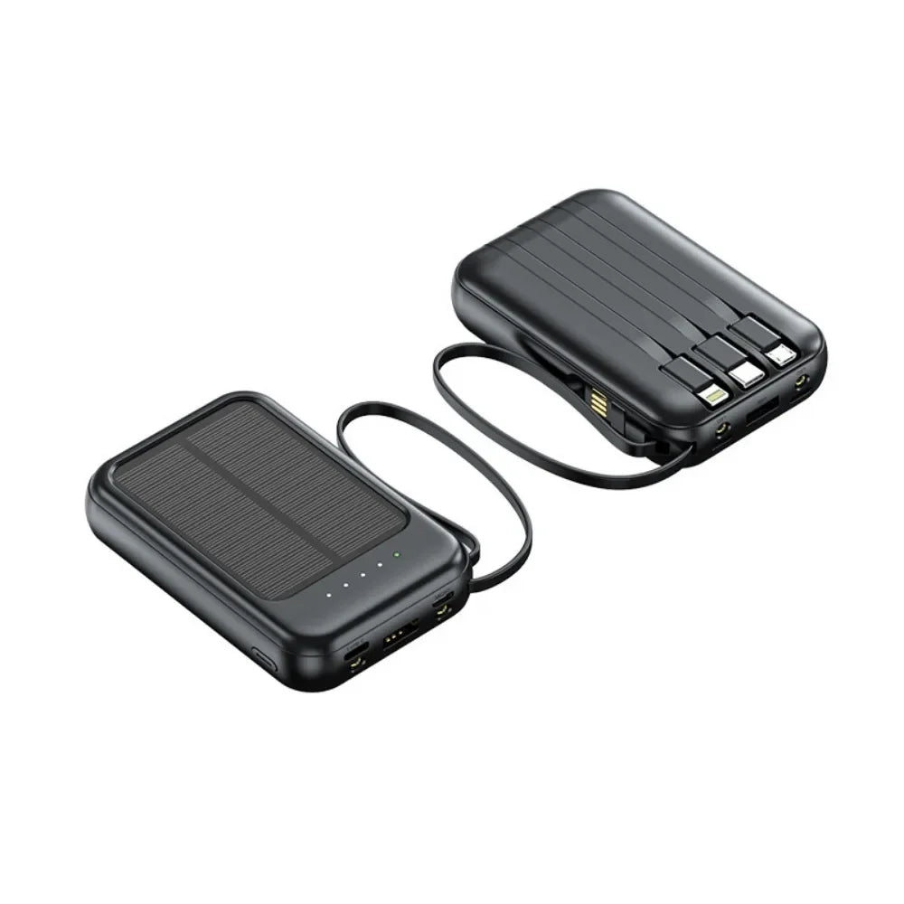 Powerbank External Solar Cells 10000mAh Big Capacity Fast Charging Phone Charger with 3 Built-in Cables Outdoor Power Bank Mini