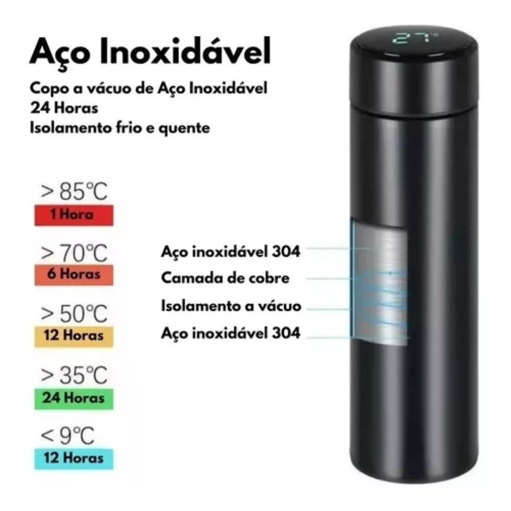Garrafa Térmica Inteligente Sensor De Temperatura Digital Led -  Café, Água, Quente, Gelado