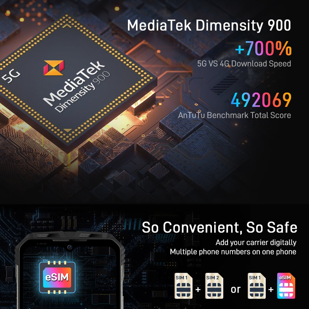 DOOGEE V30 eSIM Dual Speakers 5G Rugged Phone 8+256GB Dimensity 900 Wifi 6 Soc 6nm 6.58"FHD 120Hz Display 108MP Camera 10800mAh