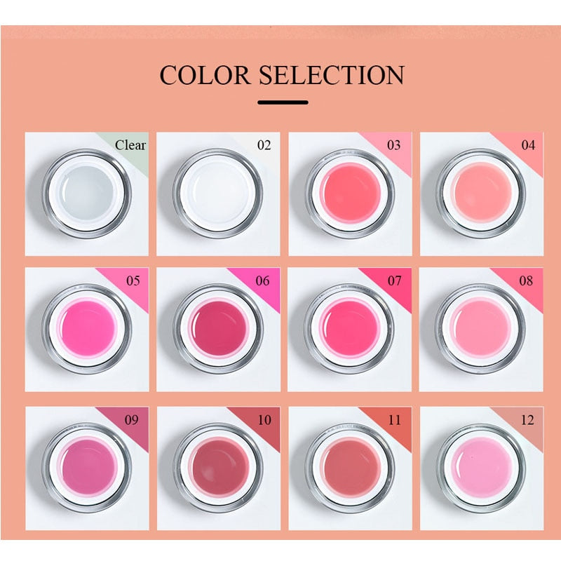 Beautilux Soak Off Contruction Nails Gel Kit 10g*12pcs Clear Pink White Camouflage UV LED Construction Extension Art Set